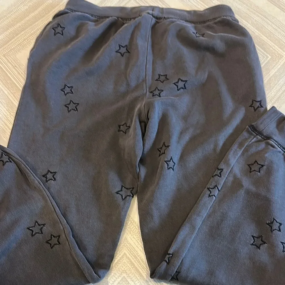 Z Supply Girls Grey Star-Patterned Embroidered Joggers - Size L